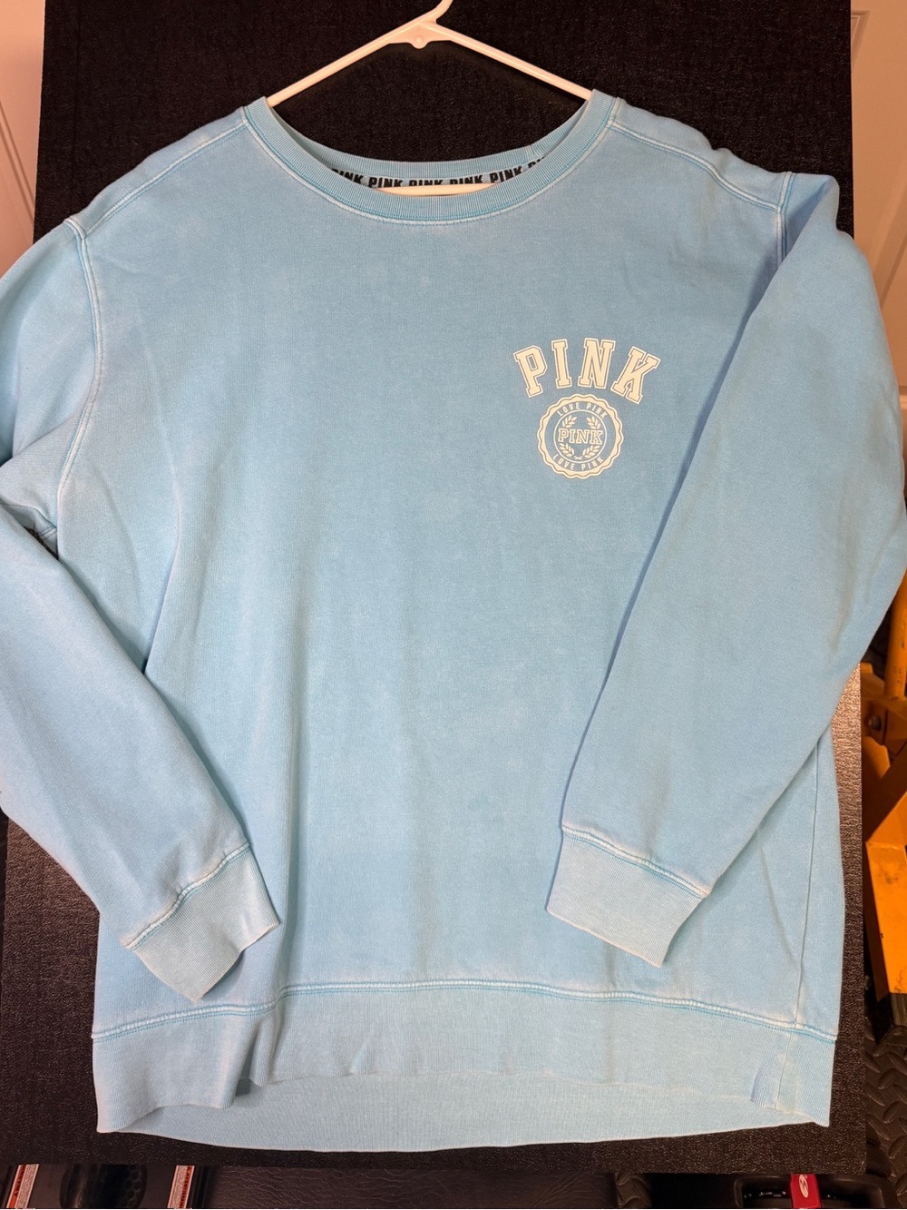 NWOT Victoria's Secret PINK Light Blue Distressed Crewneck Sweatshirt
